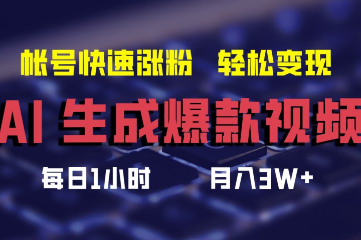AI生成爆款视频，助你帐号快速涨粉，轻松月入3W+富创吧-网创项目资源站-副业项目-创业项目-搞钱项目富创吧