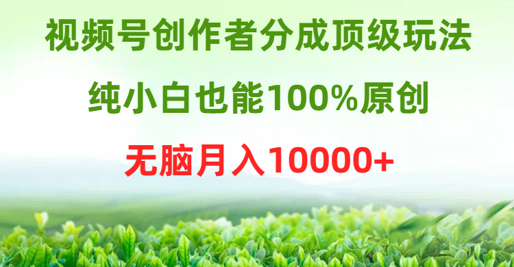 视频号创作者分成顶级玩法，纯小白也能100%原创，无脑月入10000+富创吧-网创项目资源站-副业项目-创业项目-搞钱项目富创吧