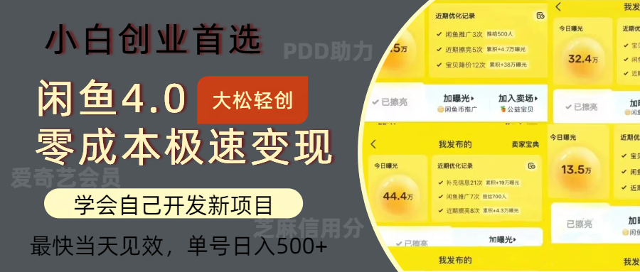 闲鱼0成本极速变现项目，多种变现方式，单号日入500+最新玩法富创吧-网创项目资源站-副业项目-创业项目-搞钱项目富创吧