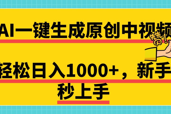 免费无限制，AI一键生成原创中视频，新手小白轻松日入1000+，超简单，可矩阵，可发全平台富创吧-网创项目资源站-副业项目-创业项目-搞钱项目富创吧