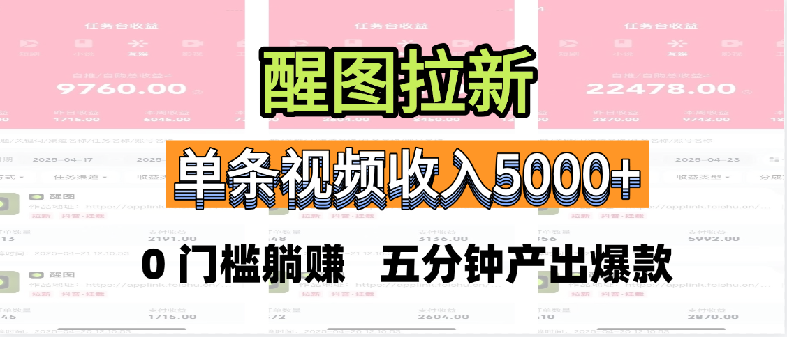醒图拉新，0 门槛躺赚，五分钟产出爆款，单条视频收入5000+富创吧-网创项目资源站-副业项目-创业项目-搞钱项目富创吧