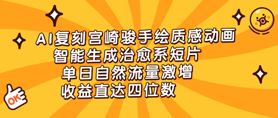 AI复刻宫崎骏手绘质感动画，智能生成治愈系短片，单日自然流量激增，收益直达四位数富创吧-网创项目资源站-副业项目-创业项目-搞钱项目富创吧