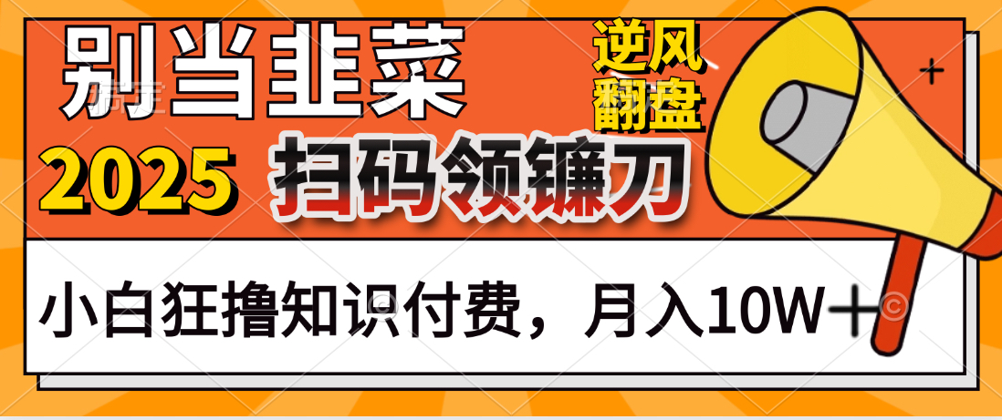 2025别当韭菜！扫码领镰刀！小白狂撸知识付费月入10W+富创吧-网创项目资源站-副业项目-创业项目-搞钱项目富创吧